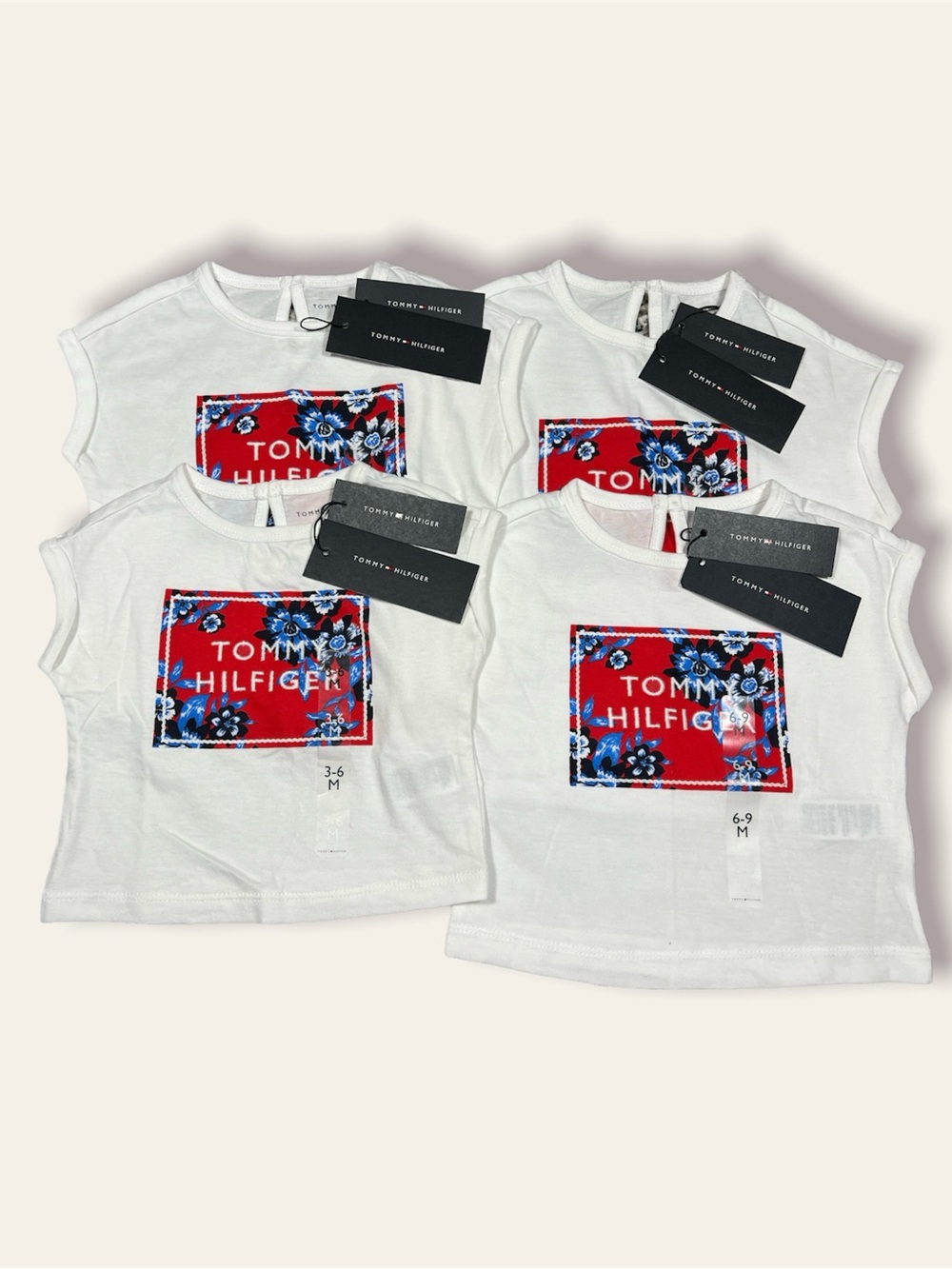 Tommy Hilfiger White Tank Top with Red Floral Logo Patch